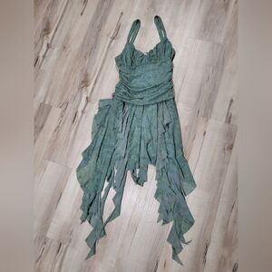 Whimsigoth Forest Fairy Hankerchief Ilana Mesh Green Paisley Print Midi Dress UO